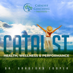 Catalyst Coaching Institute image woman with arms outreached forms the Y in Catalyst stretches out in a green grass field with blue sky and some clouds in background